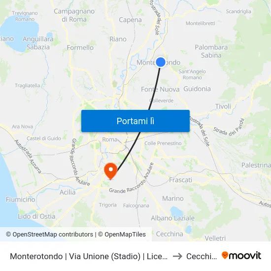 Monterotondo | Via Unione (Stadio) | Liceo Scientifico G.Peano to Cecchignola map