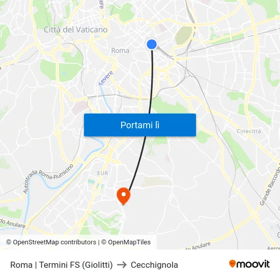 Roma | Termini FS (Giolitti) to Cecchignola map