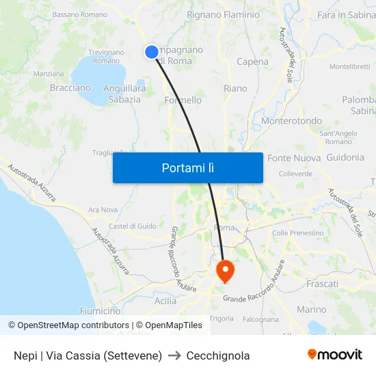 Nepi | Via Cassia (Settevene) to Cecchignola map