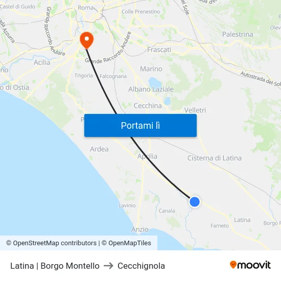 Latina | Borgo Montello to Cecchignola map