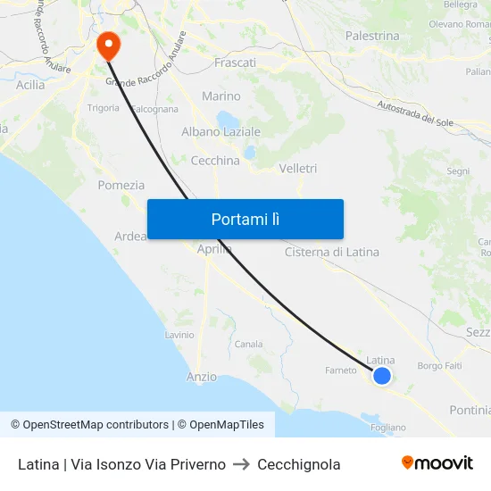 Latina | Via Isonzo Via Priverno to Cecchignola map