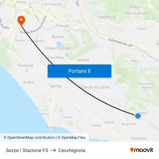 Sezze | Stazione FS to Cecchignola map