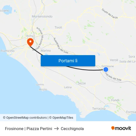 Frosinone | Piazza Pertini to Cecchignola map