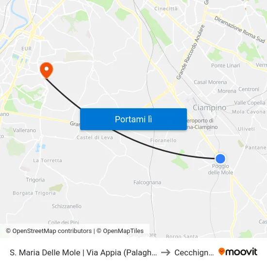 S. Maria Delle Mole | Via Appia (Palaghiaccio) to Cecchignola map