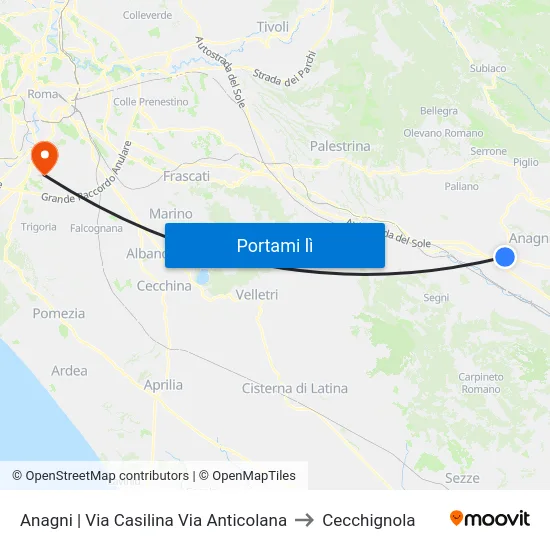 Anagni | Via Casilina Via Anticolana to Cecchignola map
