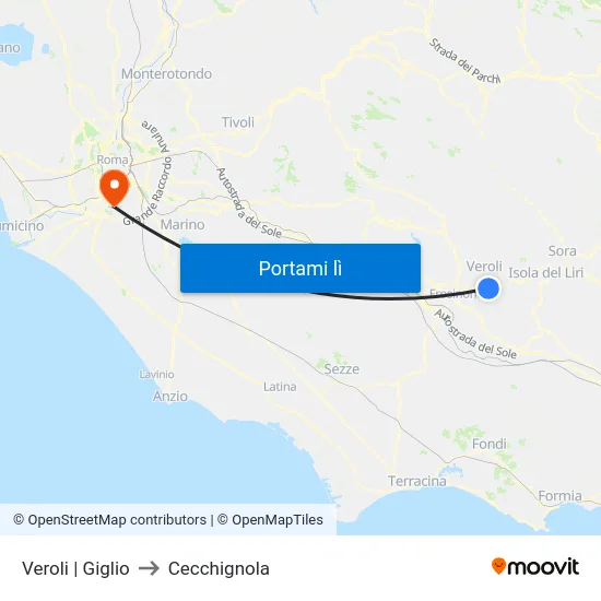 Veroli | Giglio to Cecchignola map