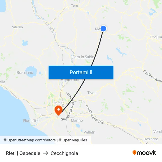 Rieti | Ospedale to Cecchignola map
