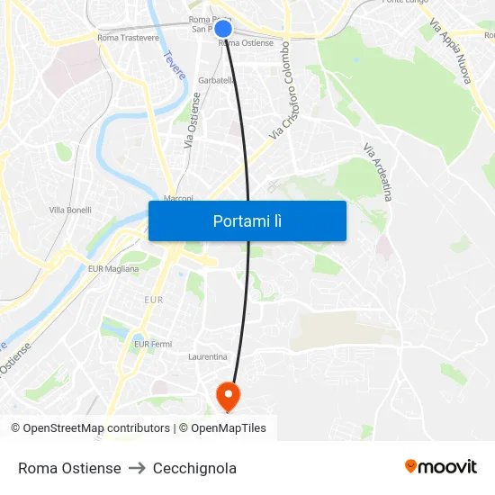 Roma Ostiense to Cecchignola map