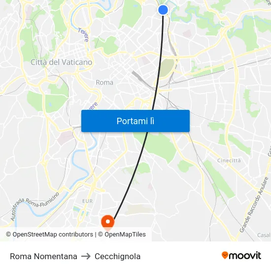 Roma Nomentana to Cecchignola map