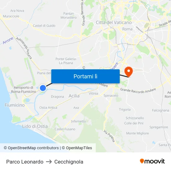 Parco Leonardo to Cecchignola map