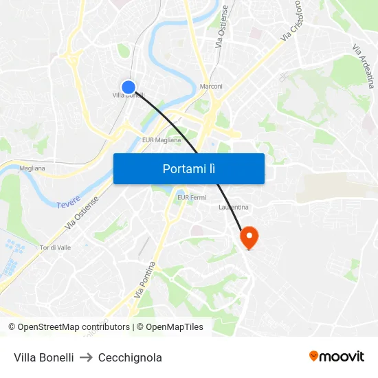 Villa Bonelli to Cecchignola map