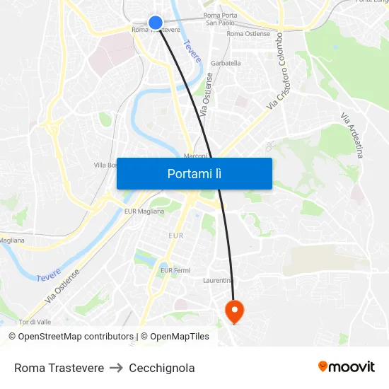Roma Trastevere to Cecchignola map