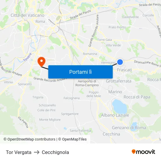 Tor Vergata to Cecchignola map