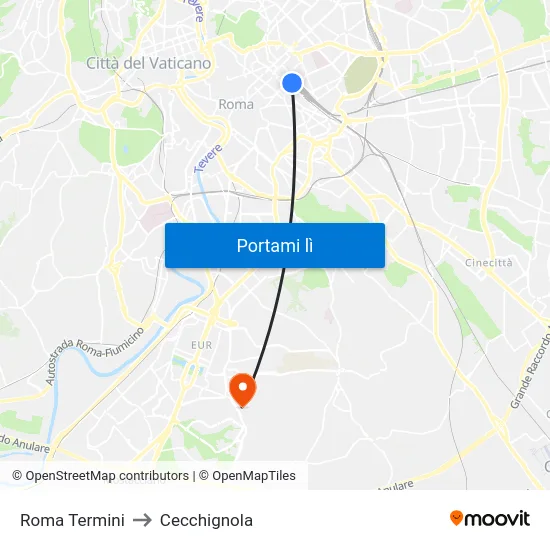 Roma Termini to Cecchignola map