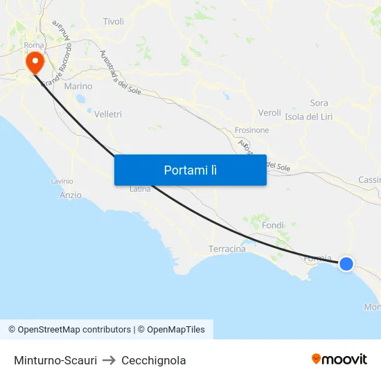 Minturno-Scauri to Cecchignola map