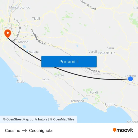 Cassino to Cecchignola map
