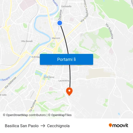 Basilica San Paolo to Cecchignola map