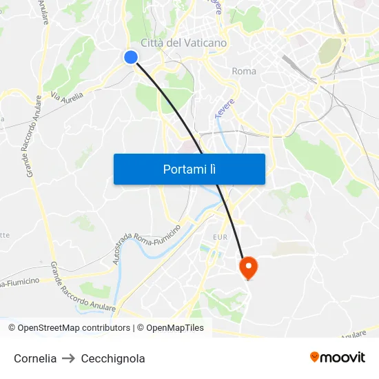 Cornelia to Cecchignola map