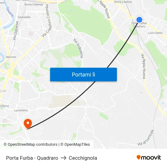 Porta Furba  - Quadraro to Cecchignola map