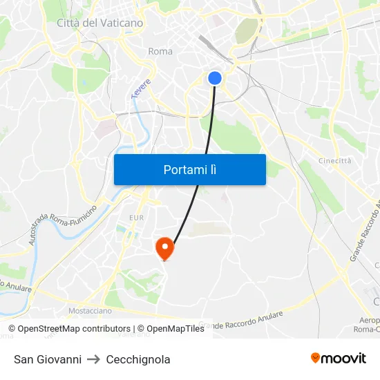 San Giovanni to Cecchignola map