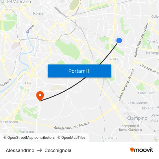 Alessandrino to Cecchignola map