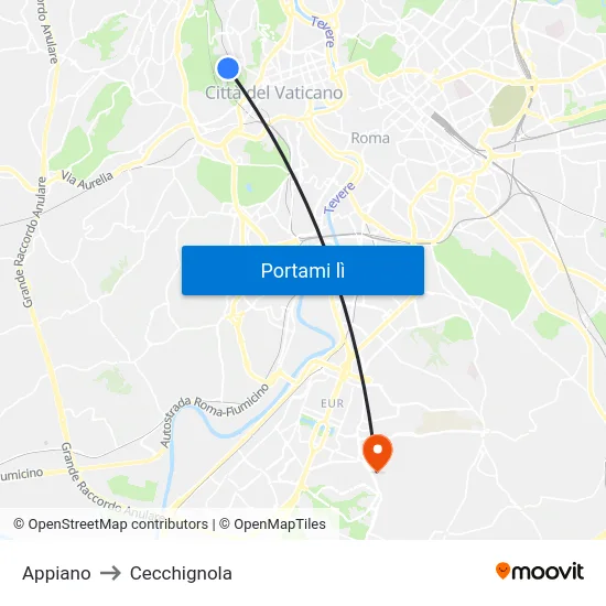 Appiano to Cecchignola map