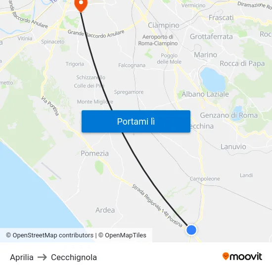 Aprilia to Cecchignola map