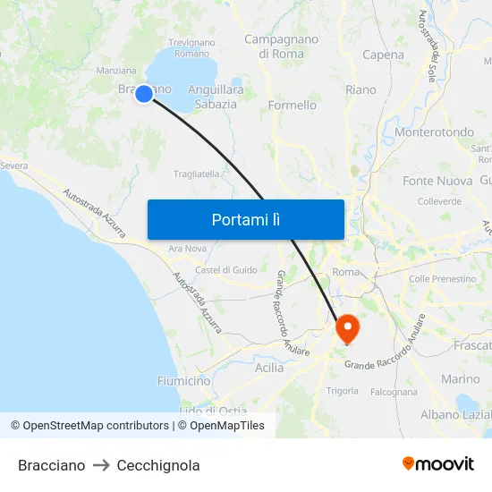 Bracciano to Cecchignola map