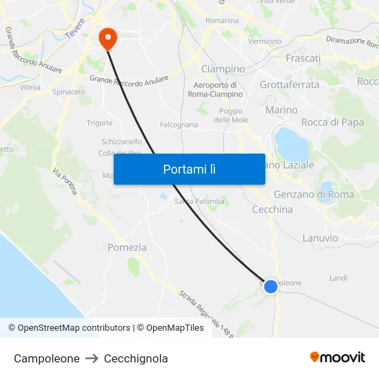 Campoleone to Cecchignola map