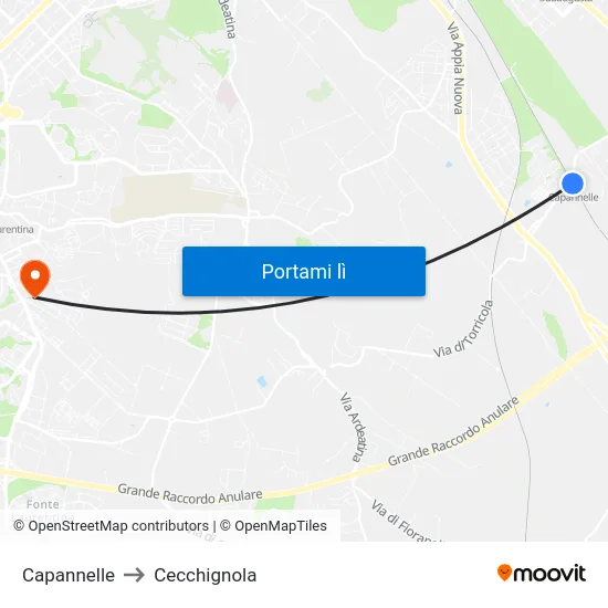 Capannelle to Cecchignola map