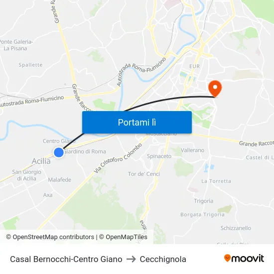 Casal Bernocchi-Centro Giano to Cecchignola map