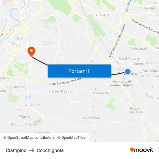 Ciampino to Cecchignola map