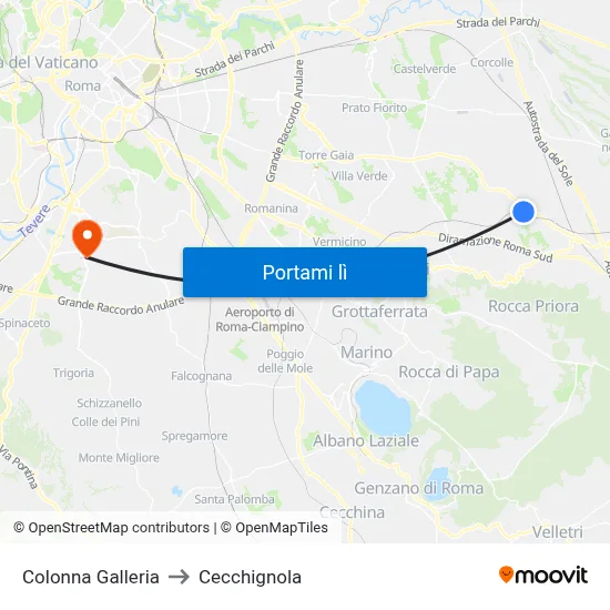 Colonna Galleria to Cecchignola map