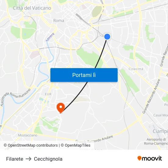 Filarete to Cecchignola map