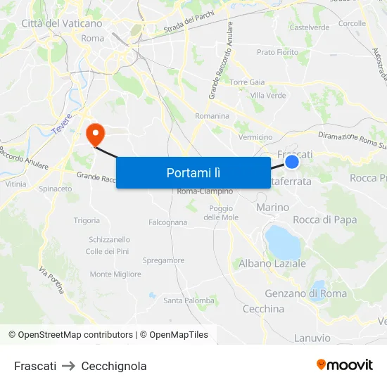 Frascati to Cecchignola map