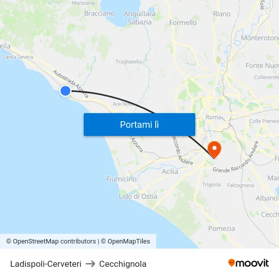 Ladispoli-Cerveteri to Cecchignola map