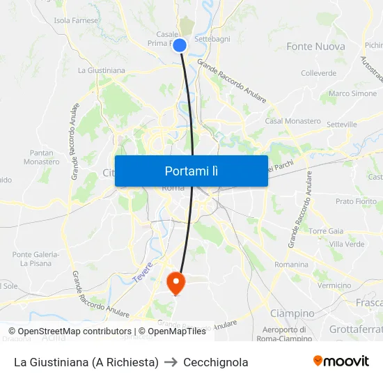 La Giustiniana (A Richiesta) to Cecchignola map