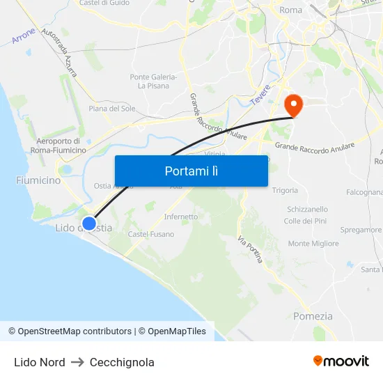 Lido Nord to Cecchignola map