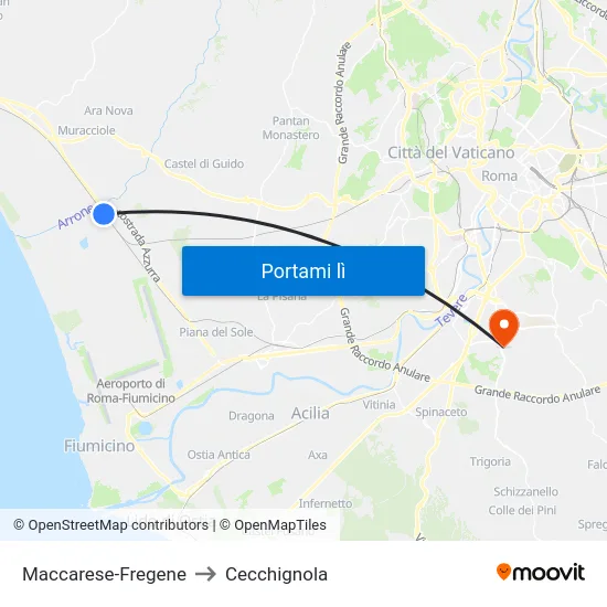 Maccarese-Fregene to Cecchignola map