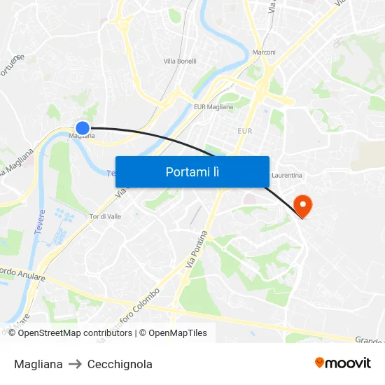 Magliana to Cecchignola map