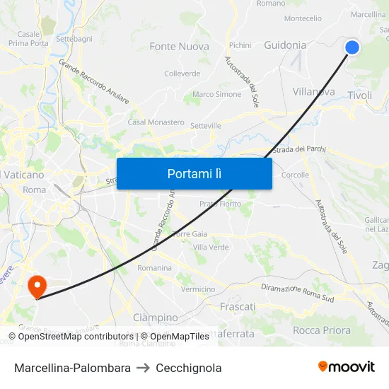Marcellina-Palombara to Cecchignola map
