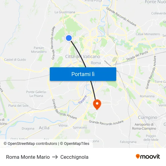 Roma Monte Mario to Cecchignola map