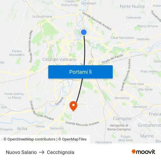 Nuovo Salario to Cecchignola map