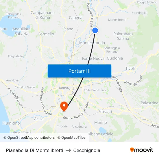 Pianabella Di Montelibretti to Cecchignola map