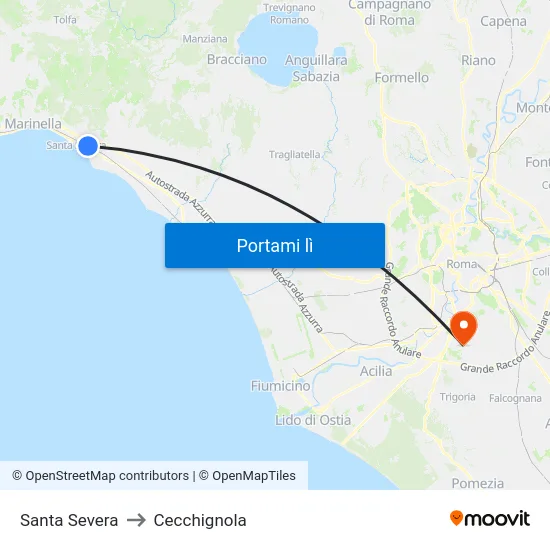 Santa Severa to Cecchignola map