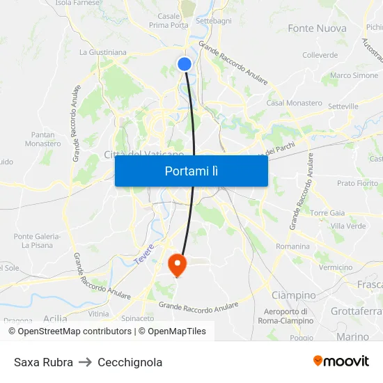 Saxa Rubra to Cecchignola map