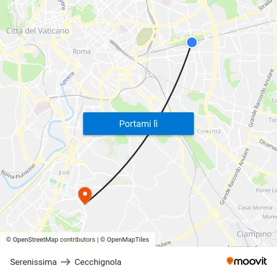 Serenissima to Cecchignola map