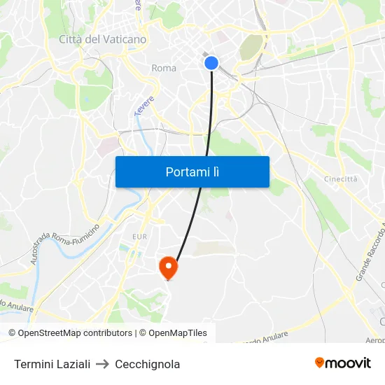Termini Laziali to Cecchignola map
