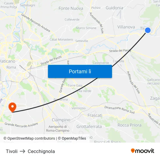 Tivoli to Cecchignola map
