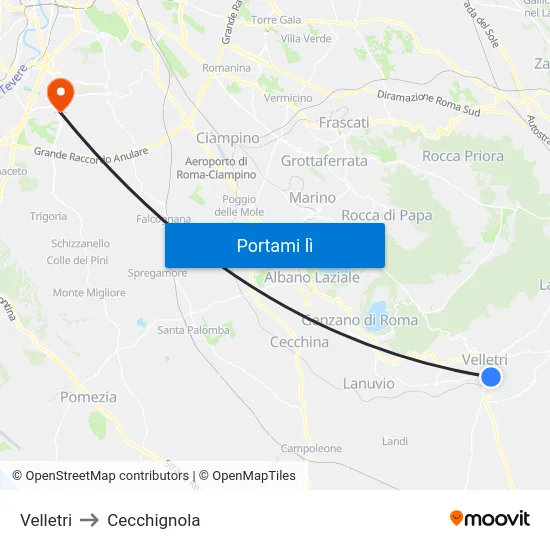 Velletri to Cecchignola map